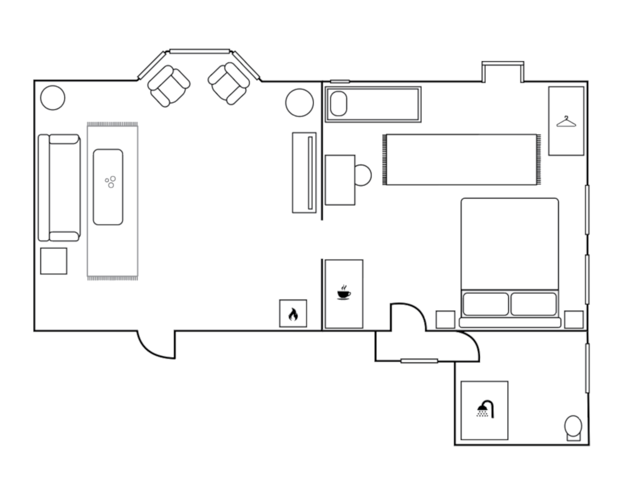 Zimmerplan mit Gartenblick